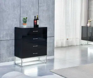 Commode Alya laquée avec pieds chromés et éclairage LED – 80 cm