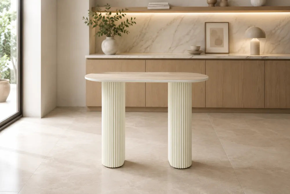 Console Roxy Pied Plateau Céramique Travertin