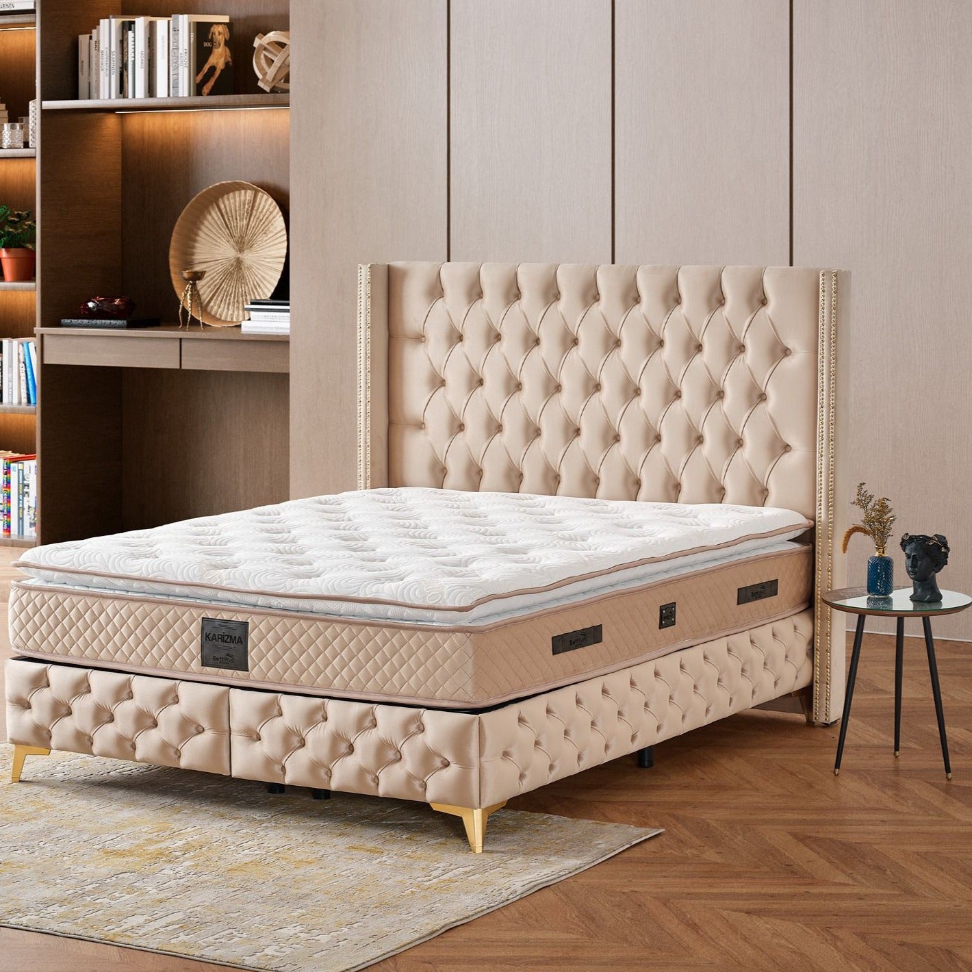 Lit coffre Dallas velours beige