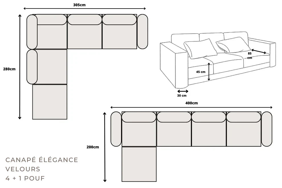 Canapé d'angle Elegance Modulable Velours Nude