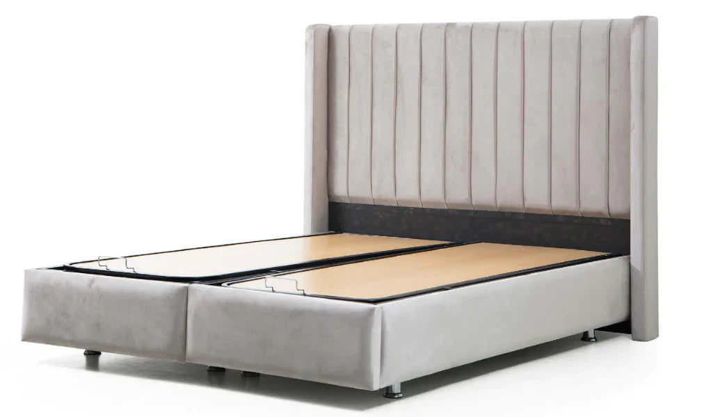 Lit Coffre Tokyo Velours Gris