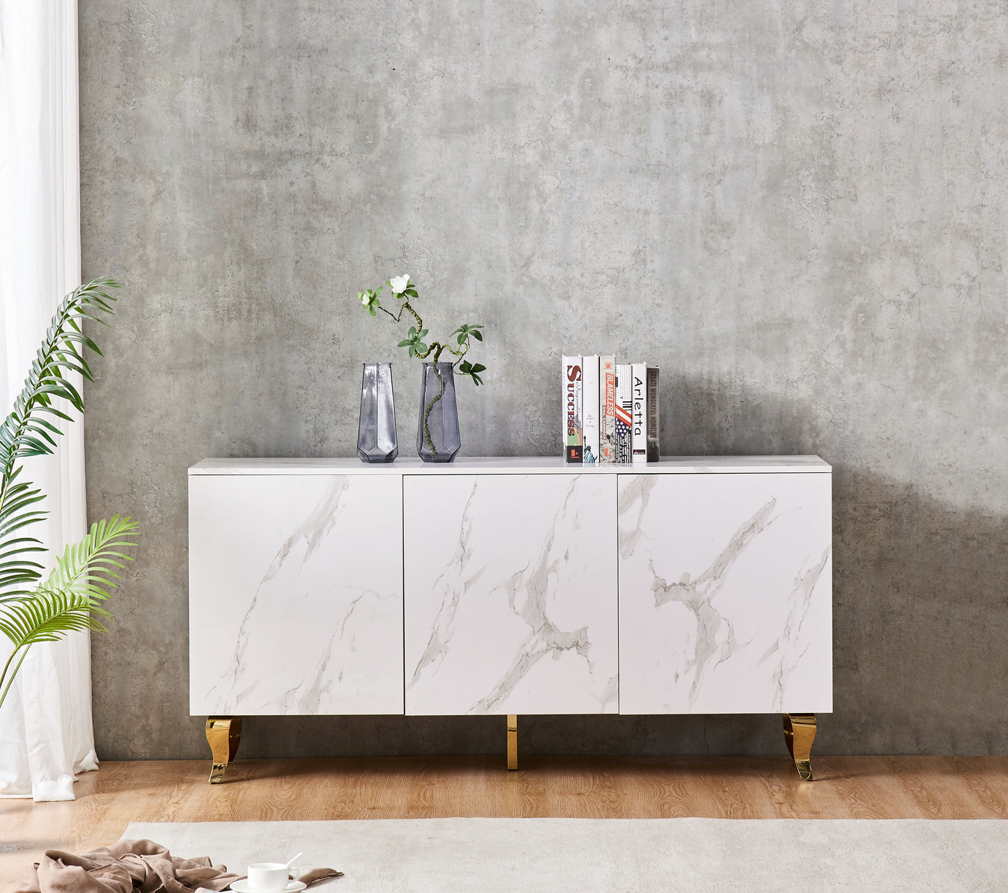 Buffet Baroque Or Marbre Blanc 160 cm