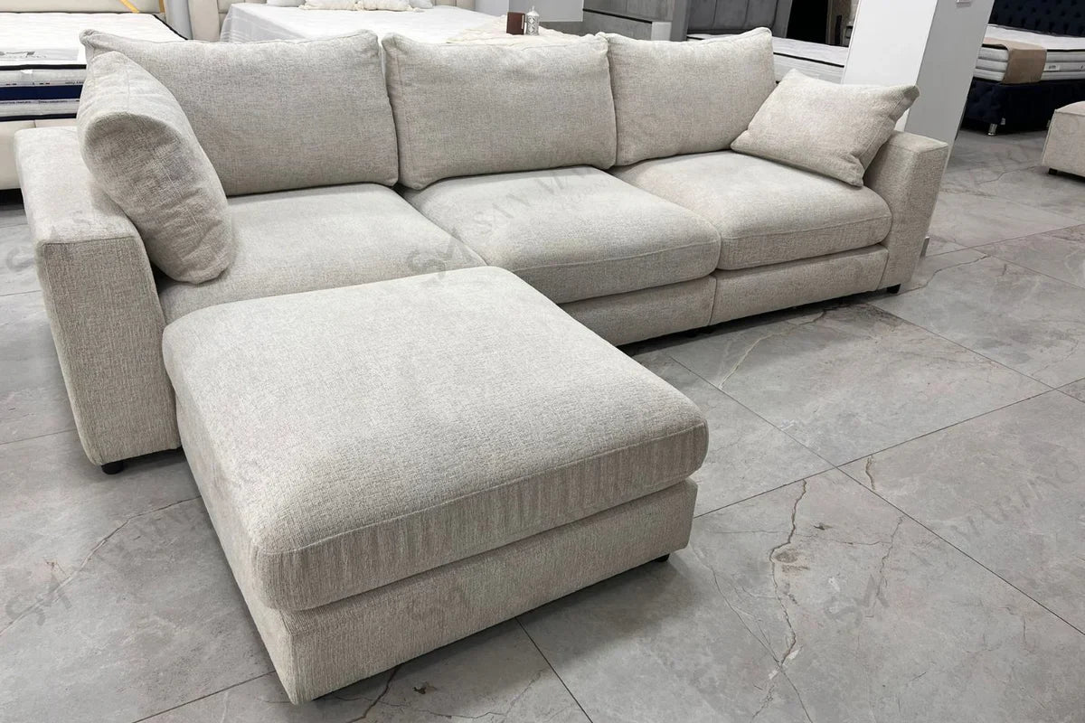 Canapé d'angle Julia Modulable 3+1 Chenille blanc cassé