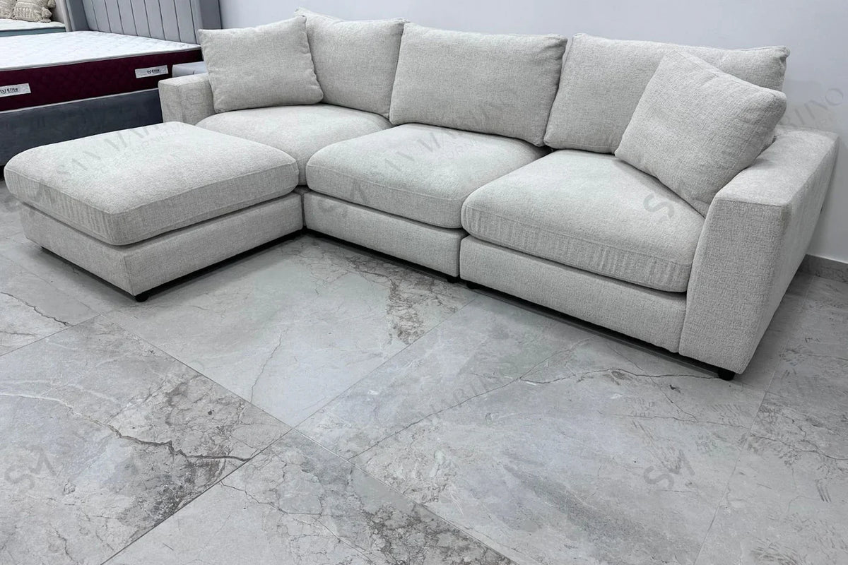 Canapé d'angle Julia Modulable 3+1 Chenille blanc cassé