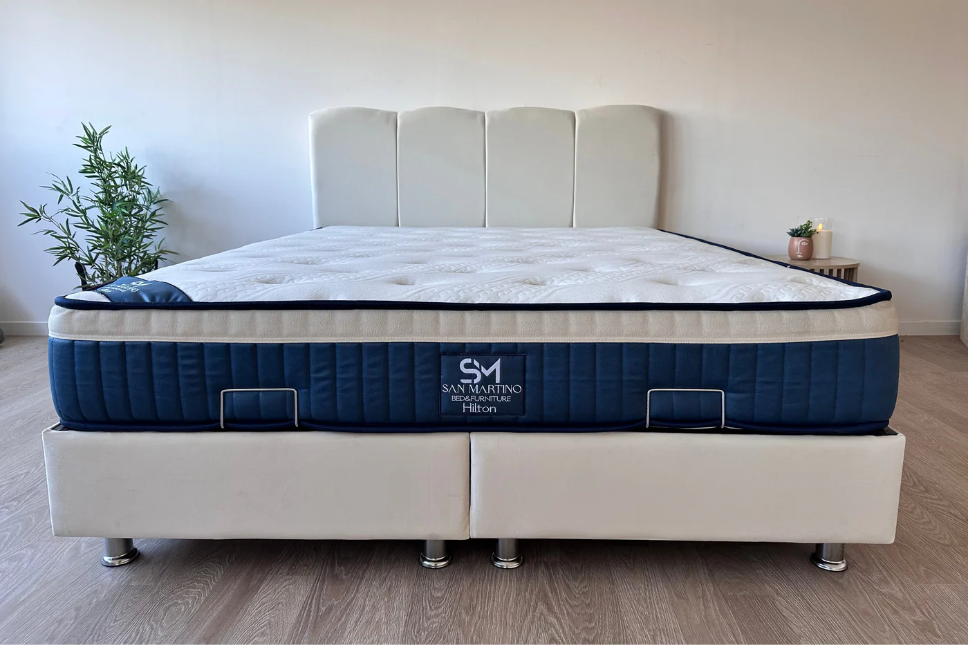 Lit Coffre Celia Velours Blanc Cassé