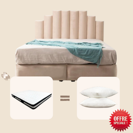 Lot - Lit coffre NATURA + Matelas + 2 Oreillers