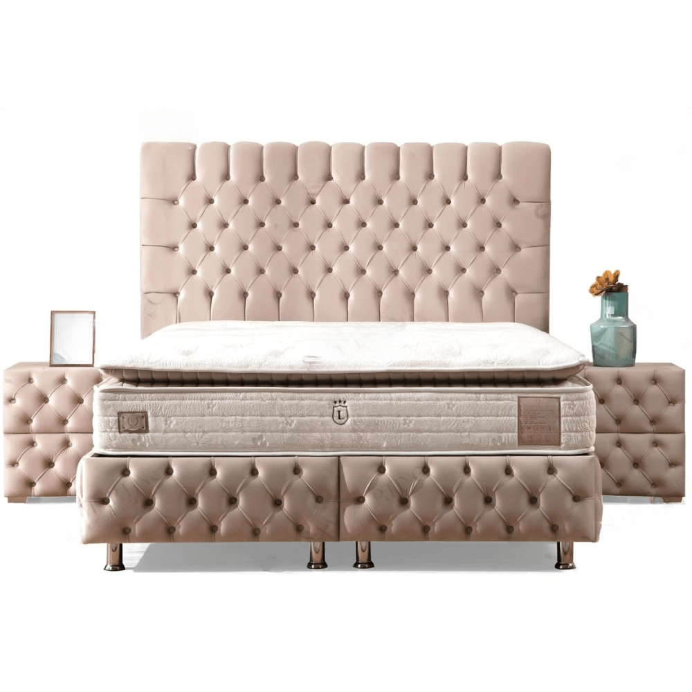 Lit Coffre capitonné Luna velours Beige