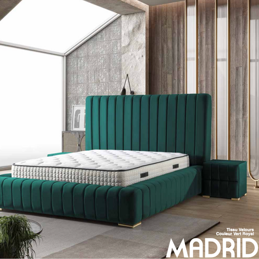 Lit coffre Madrid velours vert royal