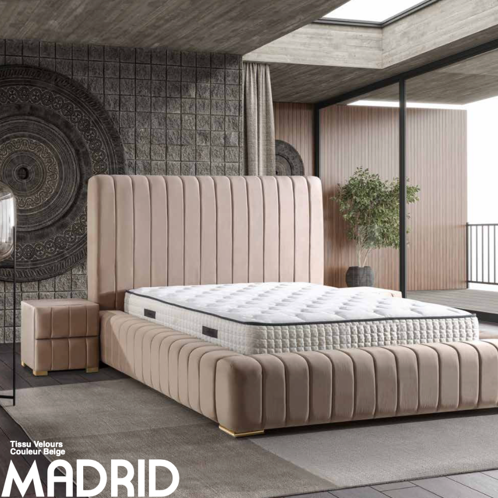 Lit coffre Madrid velours beige