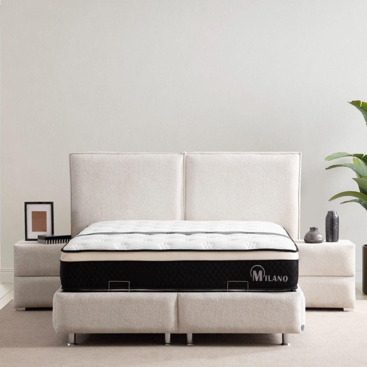 Lit coffre Maya tissu chenille blanc cassé