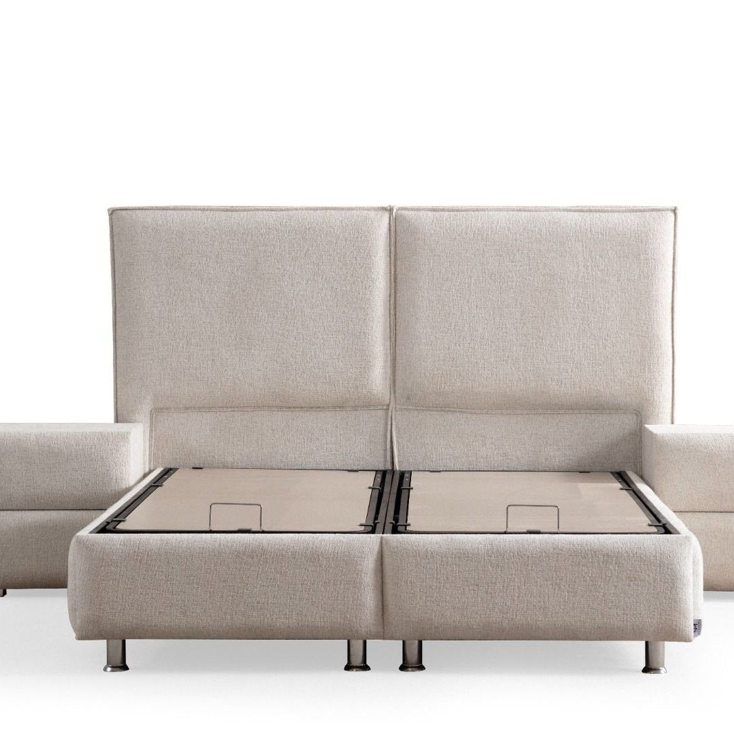 Lit coffre Maya tissu chenille blanc cassé