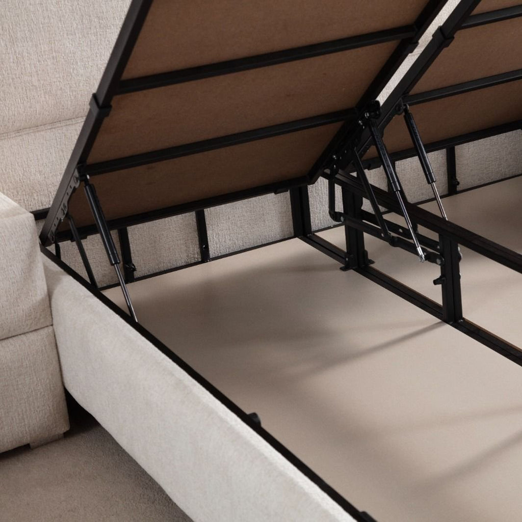 Lit coffre Maya tissu chenille blanc cassé