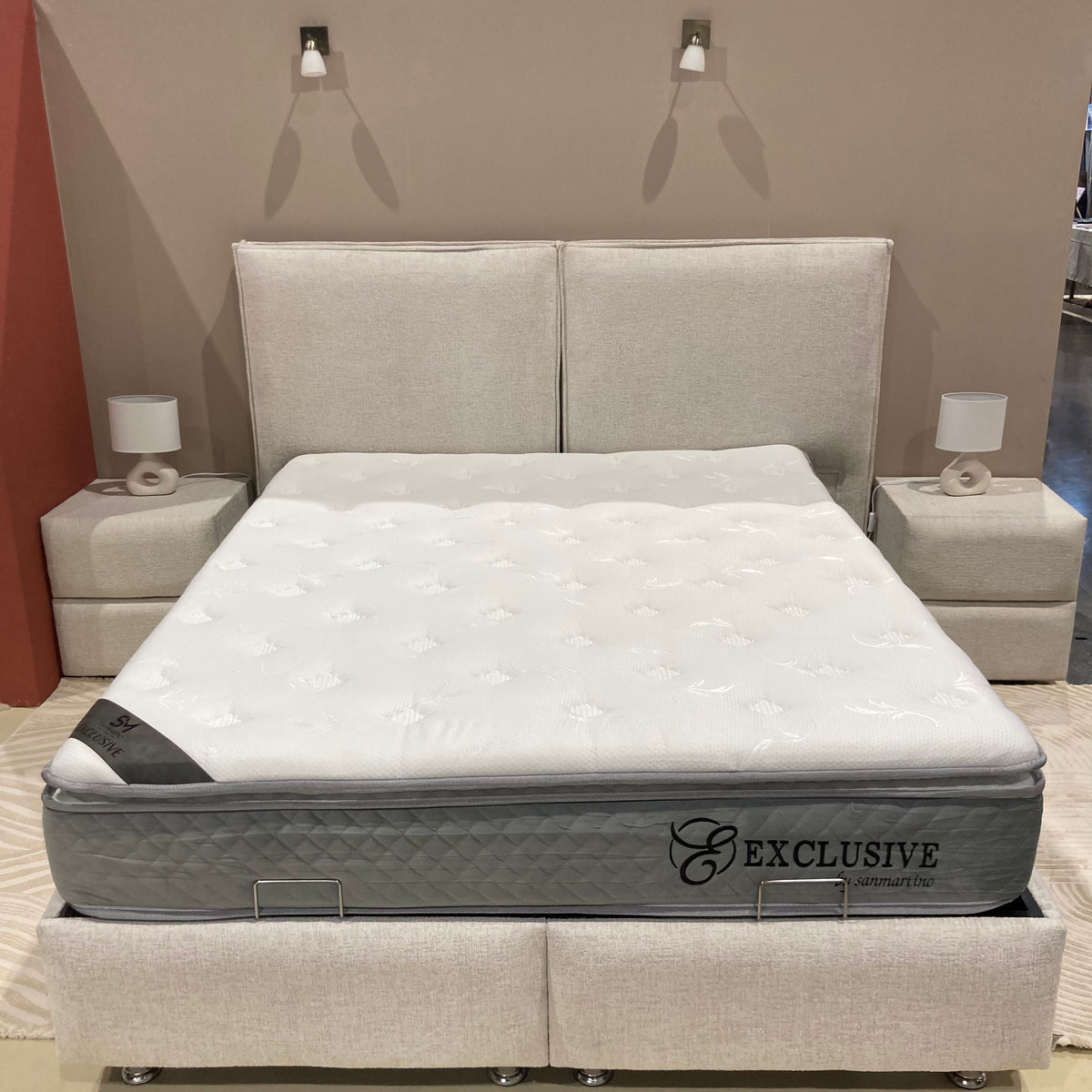 Lit coffre Maya tissu chenille blanc cassé