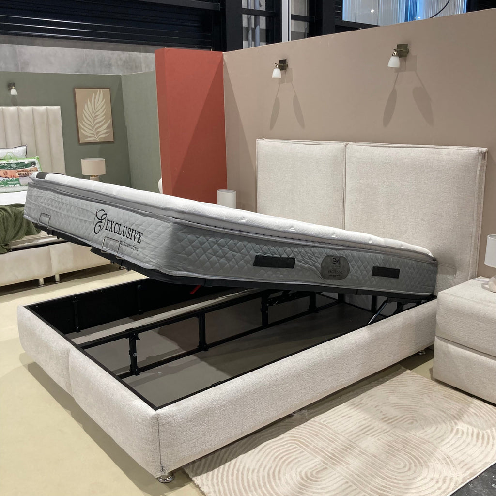 Lit coffre Maya tissu chenille blanc cassé