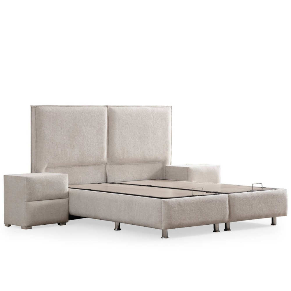 Lit coffre Maya tissu chenille blanc cassé