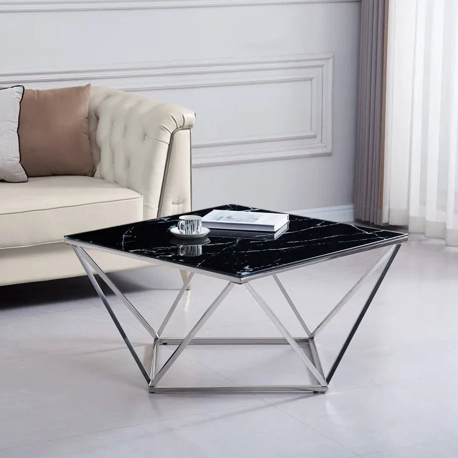 Table basse Karla Argent marbre noir