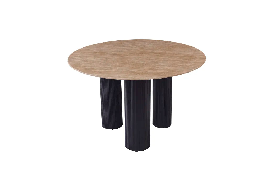 Table Repas Anaïs Pieds métal Noir Plateau Céramique Travertin 120 Cm