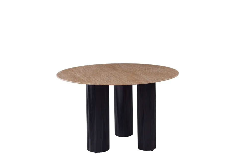 Table Repas Anaïs Pieds métal Noir Plateau Céramique Travertin 120 Cm