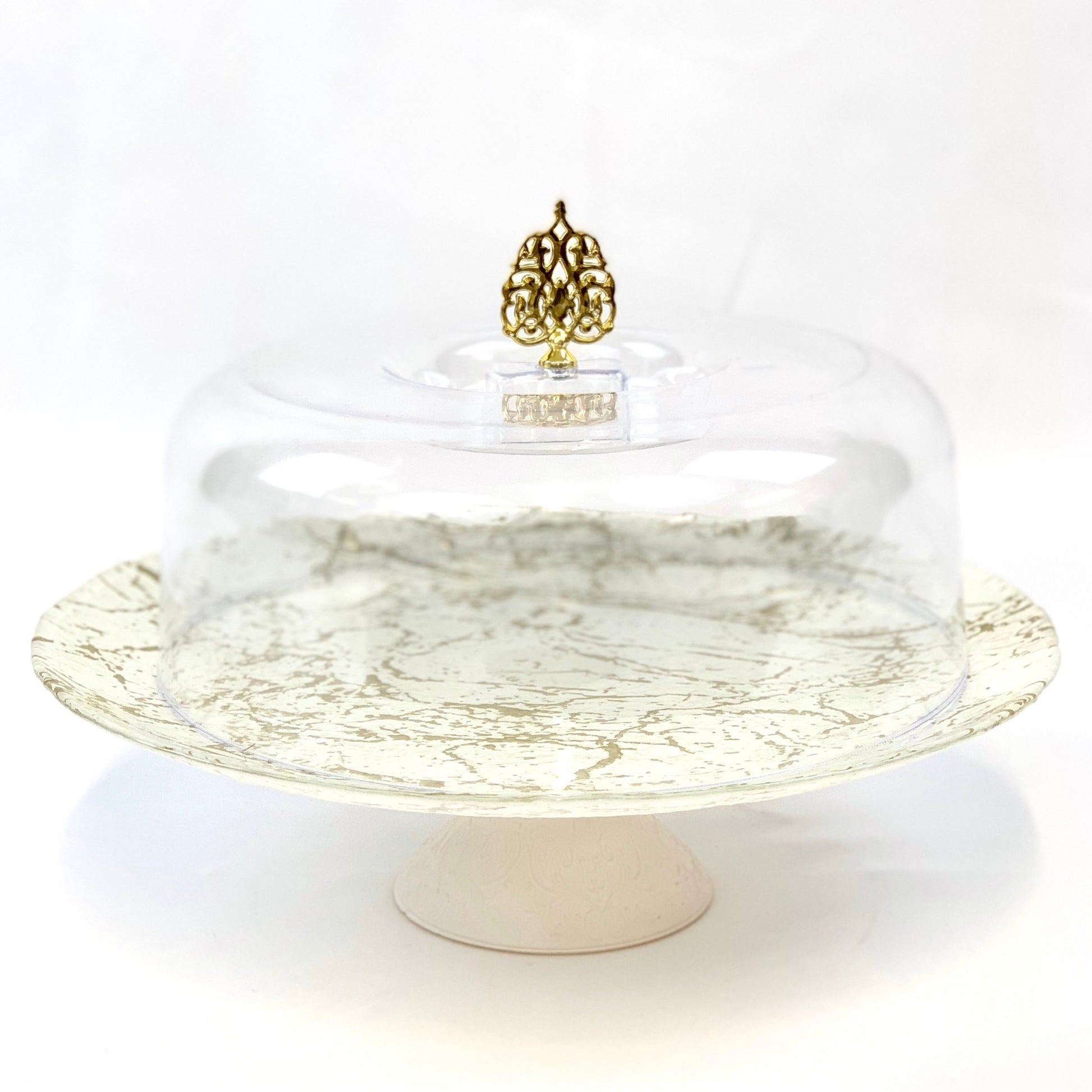 Présentoire à gateau en céramique avec dome en verre blanc