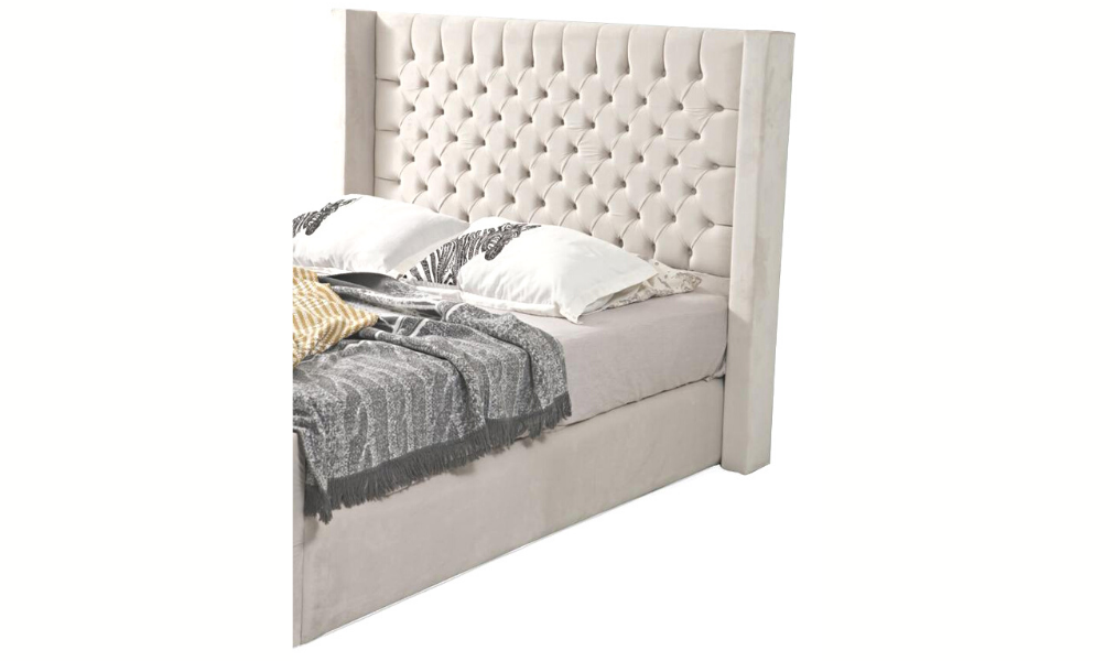 Cadre de lit velours beige capitonné Bianca