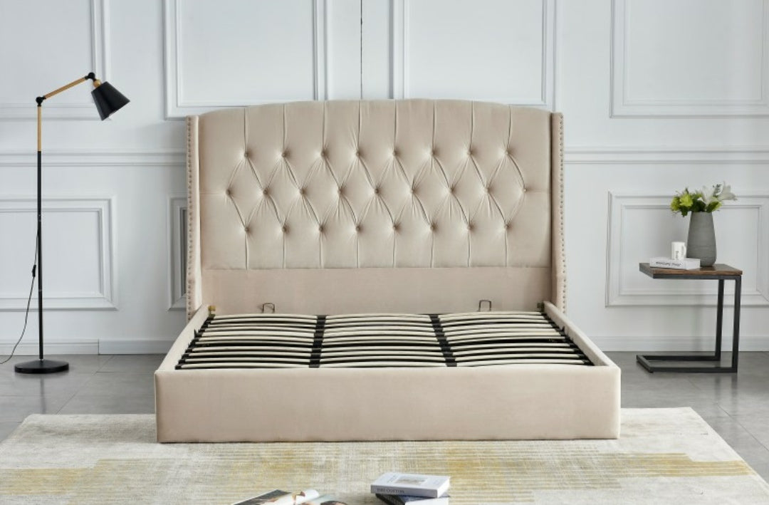 Lit coffre Sultan velours Beige