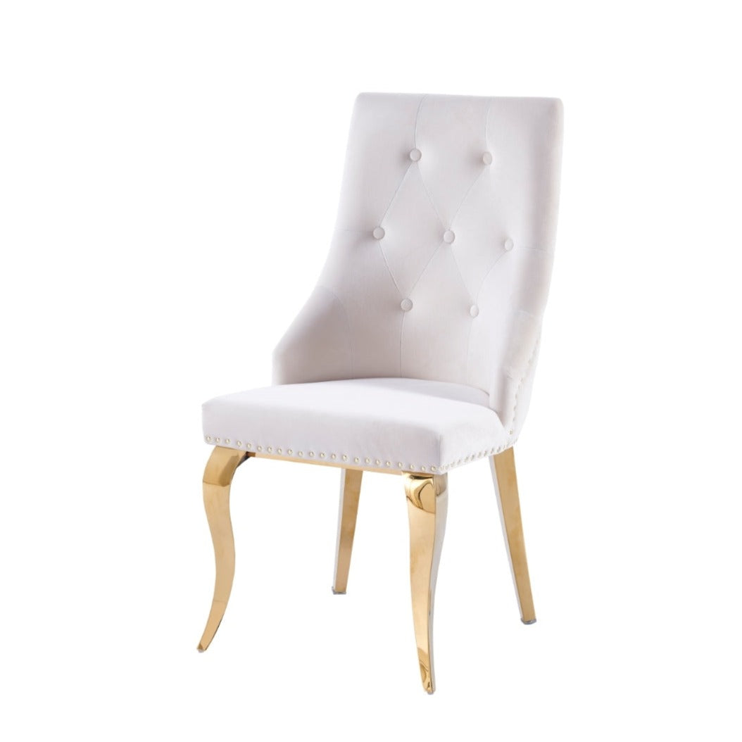 Chaise Anneau Or velours Ecru