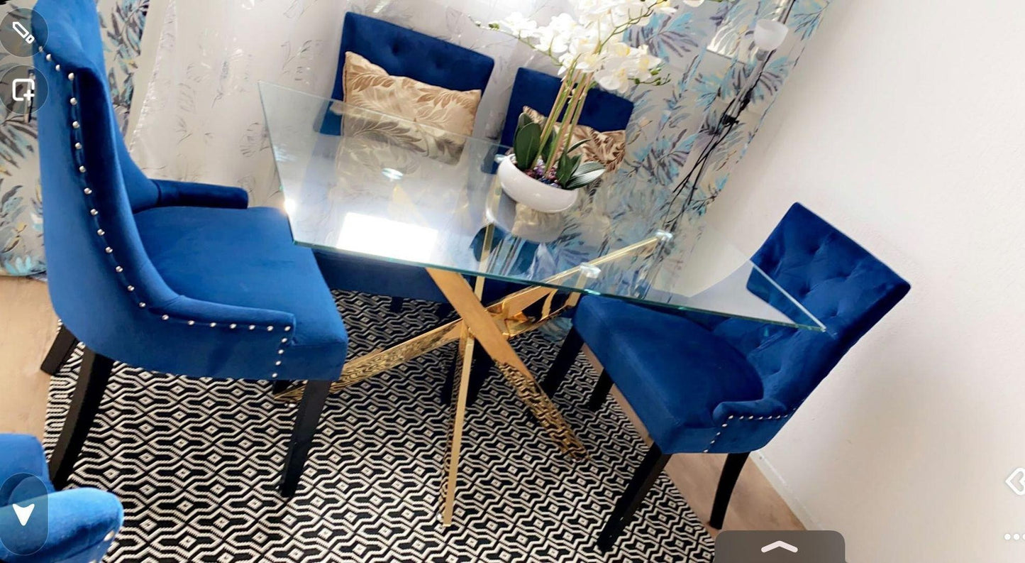 Table à manger Victoire Pieds Or Verre Trempé