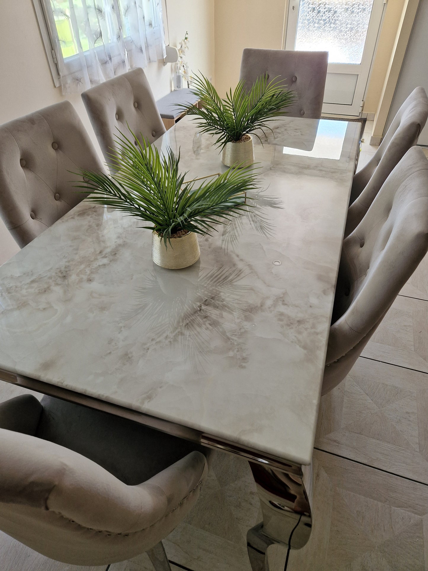 Table à manger Nansouty Argent Marbre Blanc