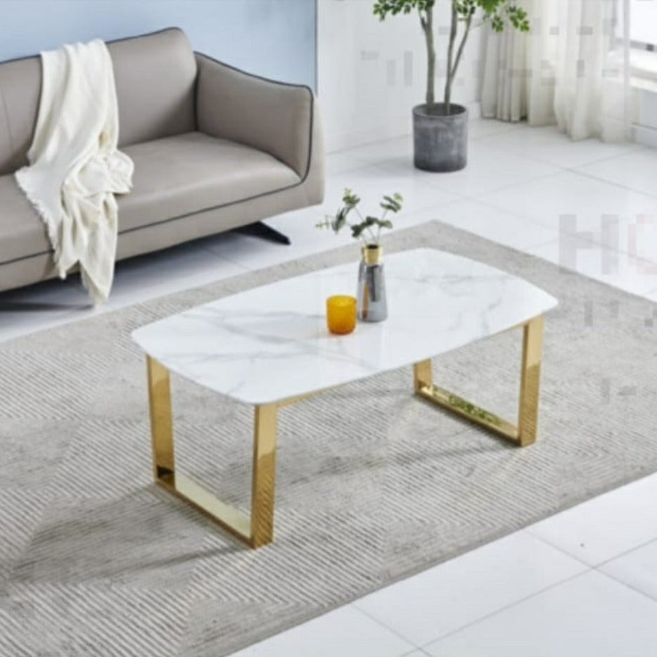 Table basse Lola Or marbre blanc