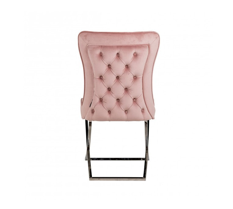 Chaise Gabrielle Argent velours Rose