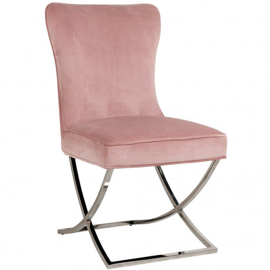Chaise Montaigne Argent velours Rose