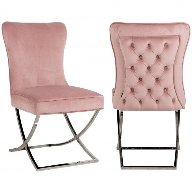 Chaise Gabrielle Argent velours Rose