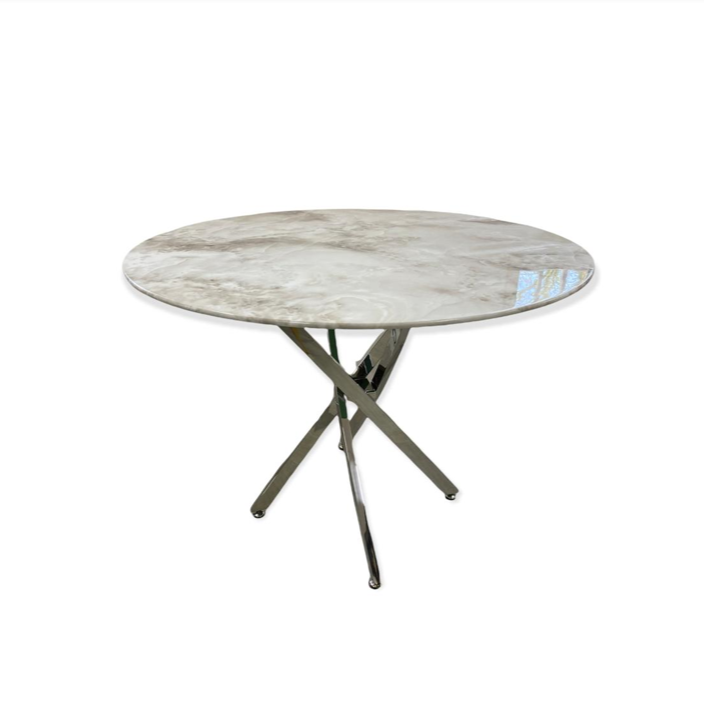 Table à Manger Ronde Victoire Pieds Argent Marbre Blanc