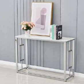 console design argent chrome marbre blanc