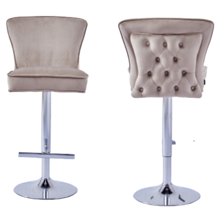 Tabouret de bar Gabrielle Argent velours moka