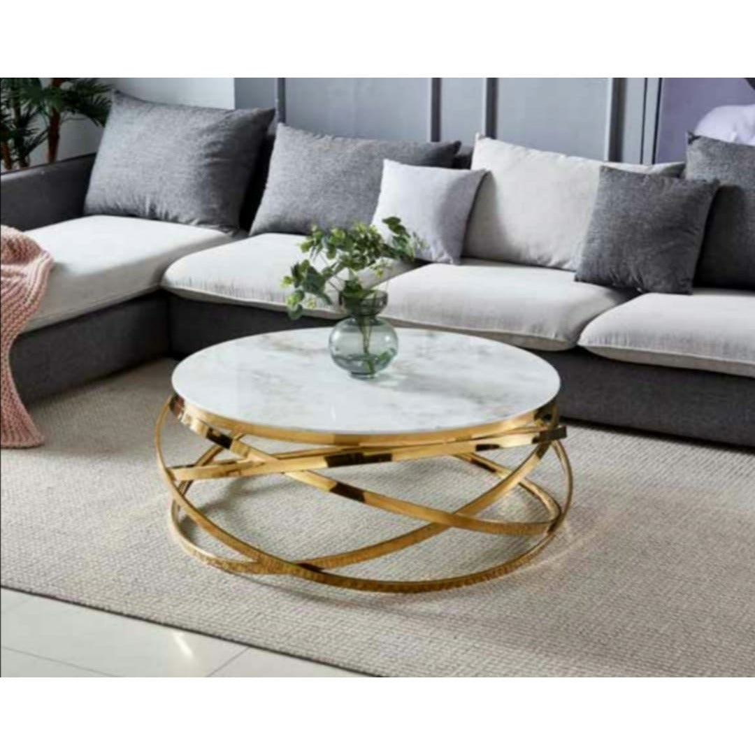 Table basse ronde Evol Or marbre blanc