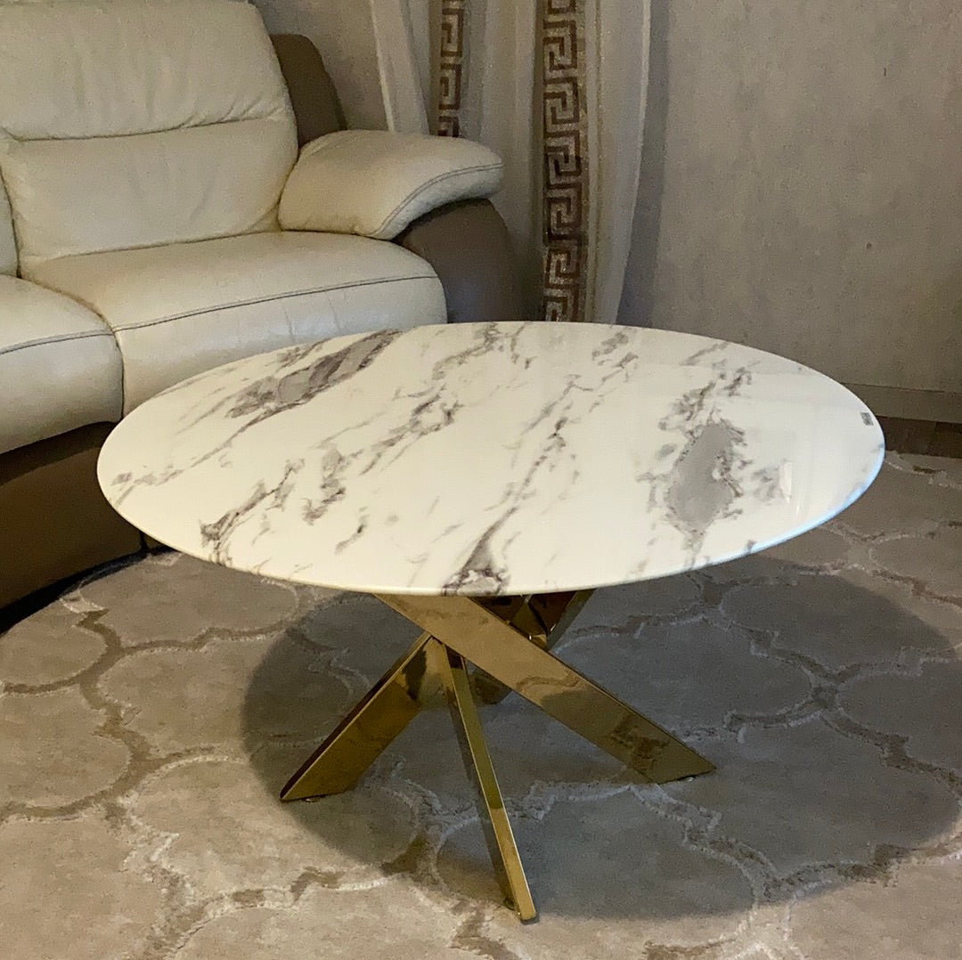 Table basse victoire Or Marbre blanc